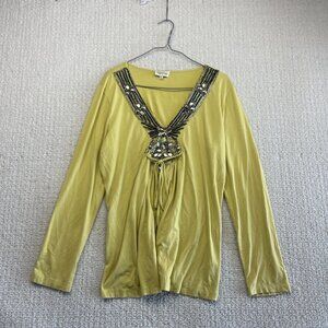 Y2K Together Long Sleeve Tunic Top Beaded Neckline Floral Boho Artsy Sz 16 Indie